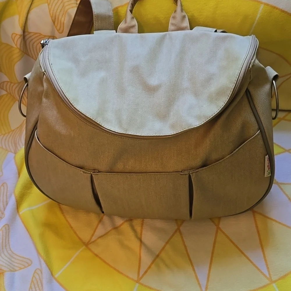 VGUC- Minene Tan Baby Diaper Bag with Adjustable Straps And Accessories